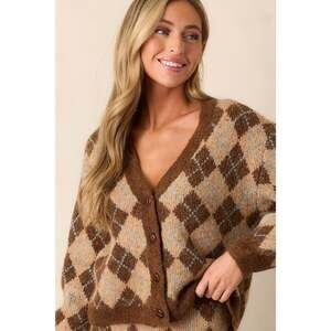 NWT Red Dress Radiant Moon Brown Argyle Knit Cardigan Size Small/ Brown